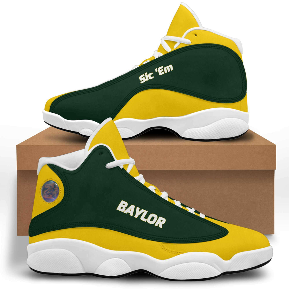 Designs by MyUtopia Shout Out:Baylor Sic 'Em Basketball Fan Microfiber Leather Hightop Sneakers,Women / 5 / Green,Leather Hightop Sneakers