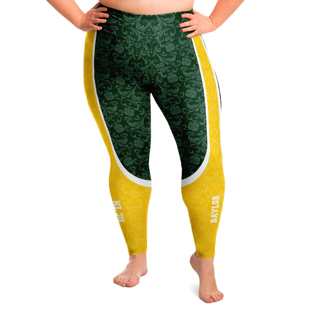 Designs by MyUtopia Shout Out:Baylor Sic 'Em Basketball Fan Plus Size Leggings Yoga Workout Pants,2XL / Green,Plus Size Legging - AOP