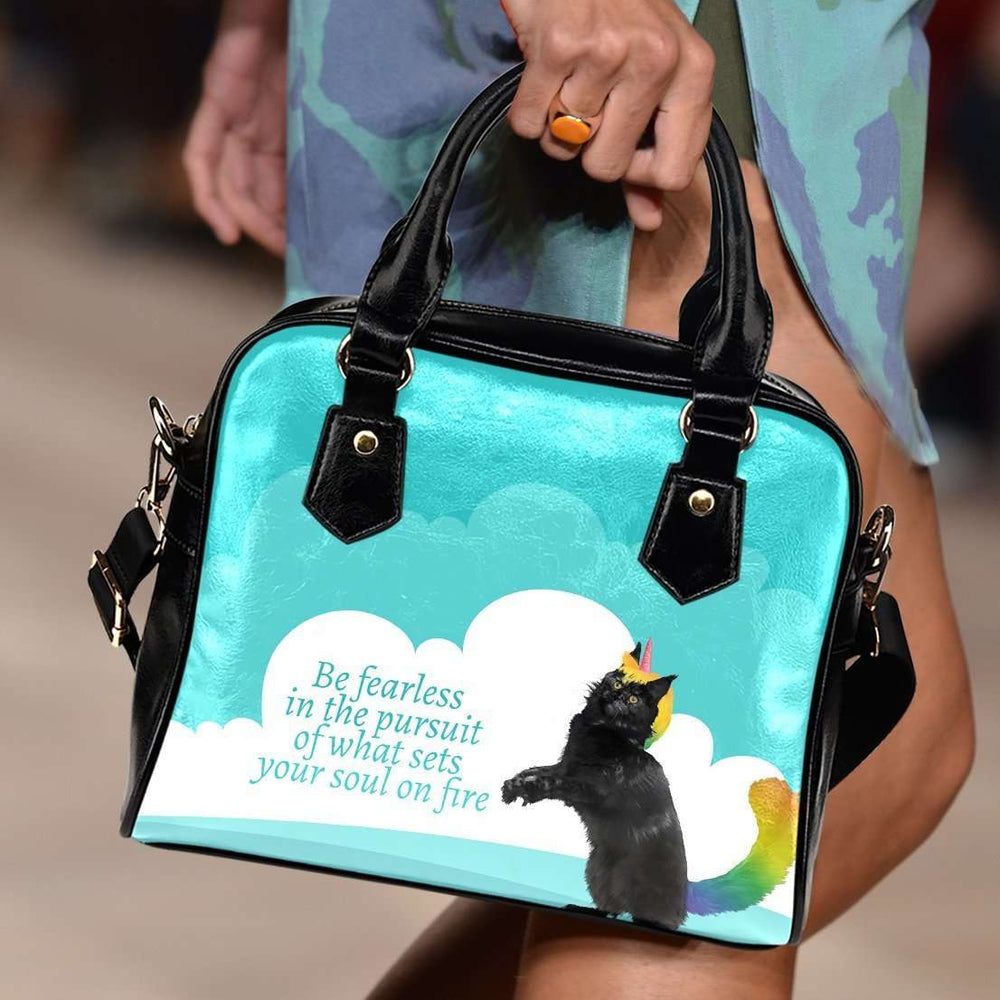Designs by MyUtopia Shout Out:Be Fearless in the Pursuit of What Sets Your Soul on Fire - Caticorn Art Shoulder Handbag