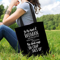 Load image into Gallery viewer, Designs by MyUtopia Shout Out:Be The Kind of Woman That Scares The Devil Fabric Totebag Reusable Shopping Tote

