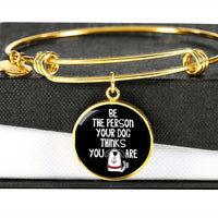 Load image into Gallery viewer, Designs by MyUtopia Shout Out:Be The Person Your Dog Thinks You Are Engravable Keepsake Bangle Round Bracelet,Gold / No,Bracelets
