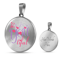 Load image into Gallery viewer, Designs by MyUtopia Shout Out:Be YOU Tiful Circle Personalized Engravable Keepsake Necklace
