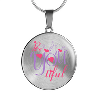 Load image into Gallery viewer, Designs by MyUtopia Shout Out:Be YOU Tiful Circle Personalized Engravable Keepsake Necklace,Silver / No,Necklace
