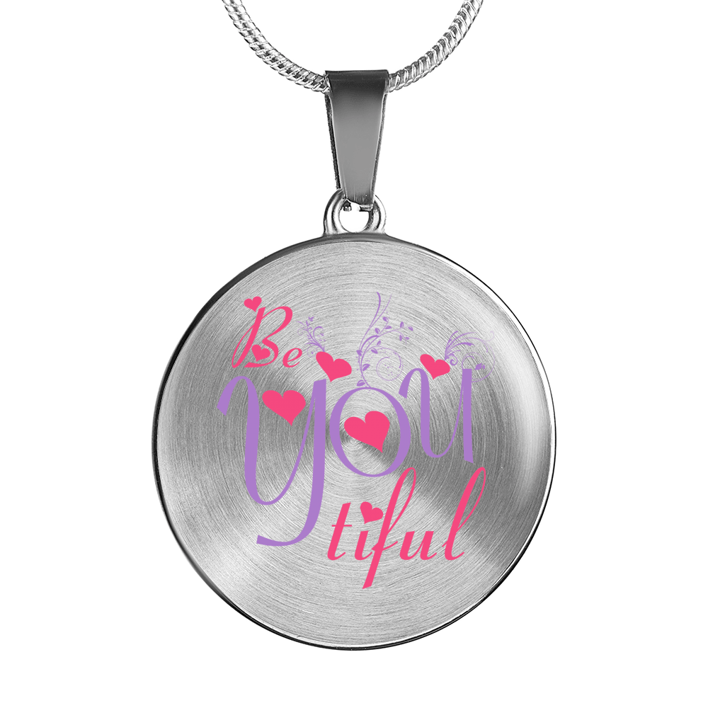 Designs by MyUtopia Shout Out:Be YOU Tiful Circle Personalized Engravable Keepsake Necklace,Silver / No,Necklace