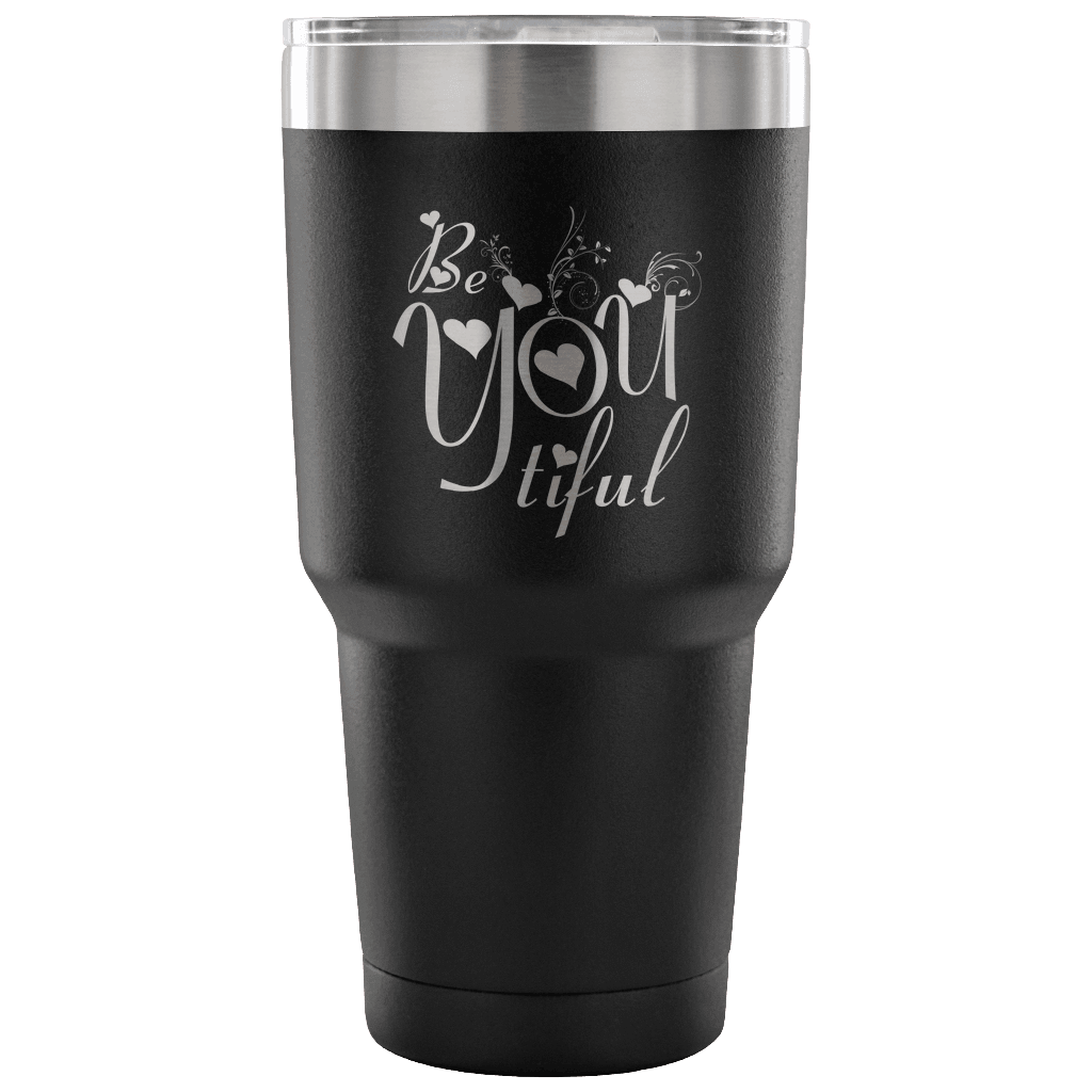 Designs by MyUtopia Shout Out:Be YOU Tiful Engraved Insulated Double Wall Steel Tumbler Travel Mug,Black / 30 Oz,Polar Camel Tumbler