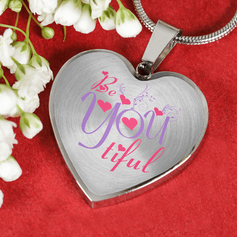 Designs by MyUtopia Shout Out:Be YOU tiful Inspirational Stainless Steel Heart Bangle Necklace