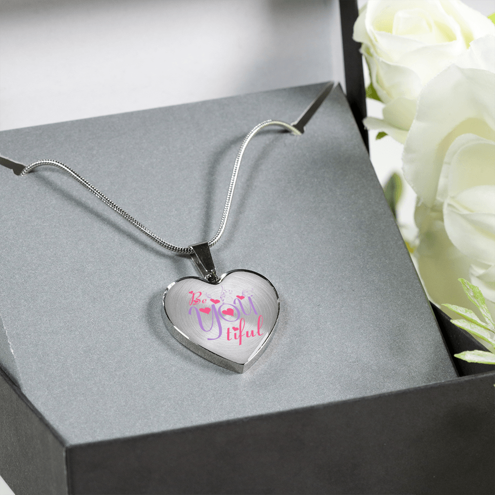 Designs by MyUtopia Shout Out:Be YOU tiful Inspirational Stainless Steel Heart Bangle Necklace,Silver Necklace / No,Necklace