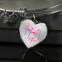 Load image into Gallery viewer, Designs by MyUtopia Shout Out:Be YOU tiful Inspirational Stainless Steel Heart Bangle Necklace,Silver Wire Bracelet / No,Necklace
