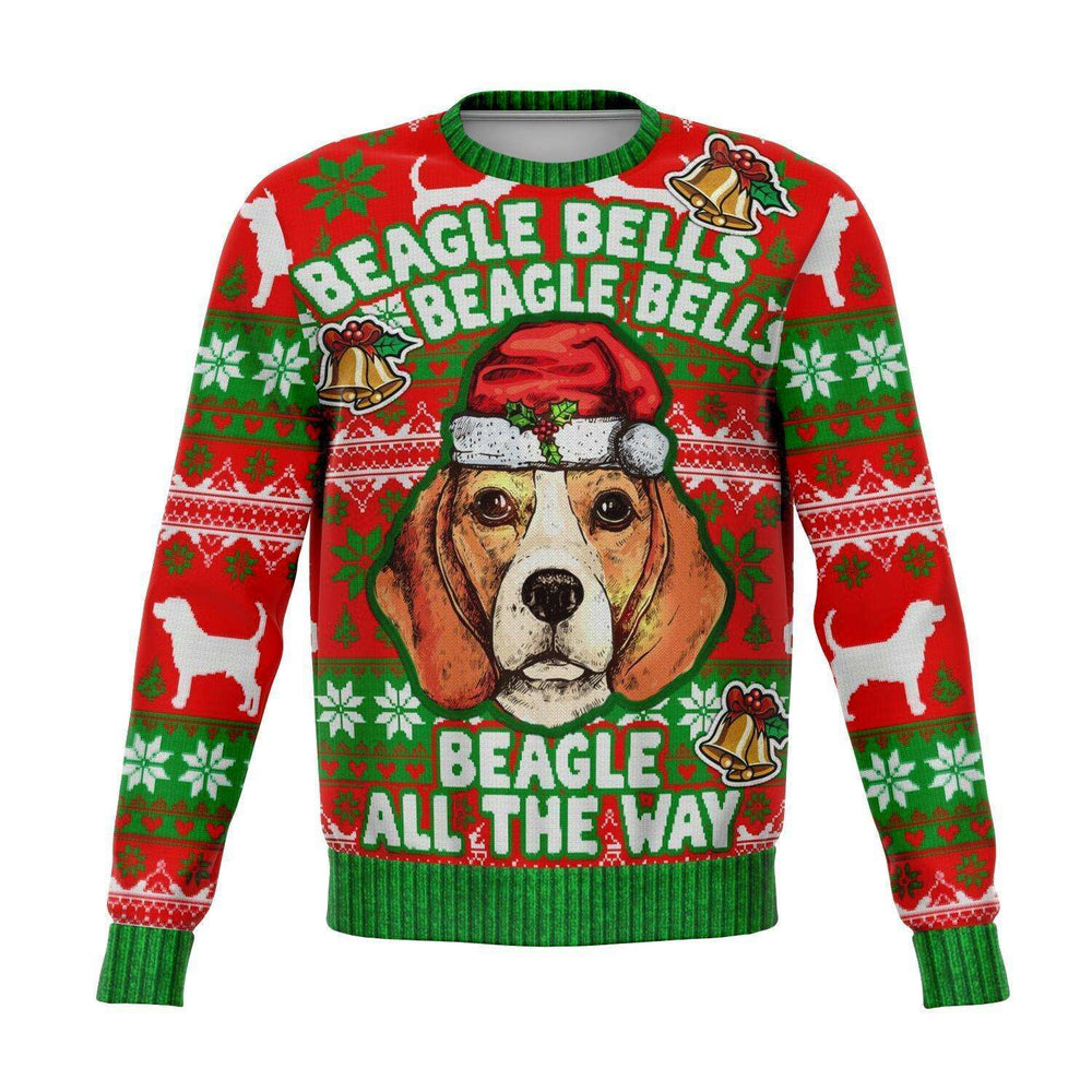 Designs by MyUtopia Shout Out:Beagle Bells - Funny Christmas Fleece Lined Fashion Sweatshirt,XS,Fashion Sweatshirt - AOP