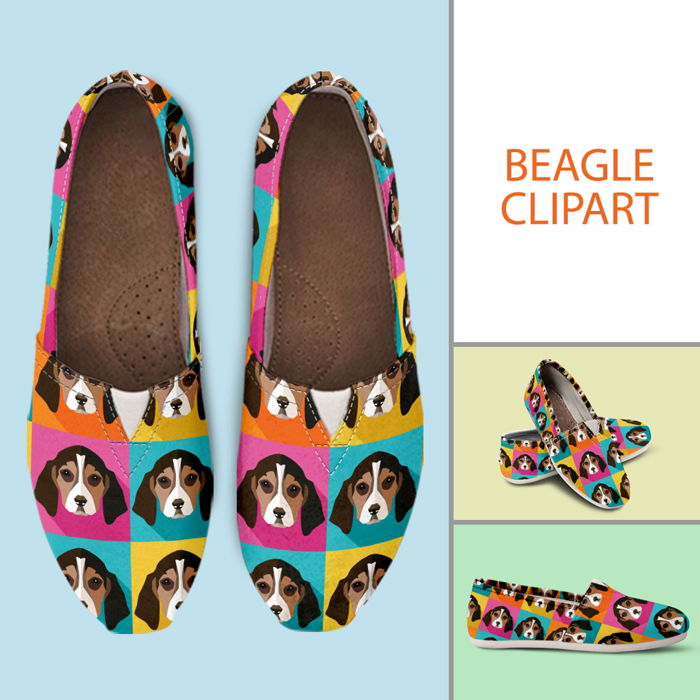 Designs by MyUtopia Shout Out:Beagle Clipart Casual Canvas Slip on Shoes Women's Flats (D),US6 (EU36) / Multicolor,Slip on Flats