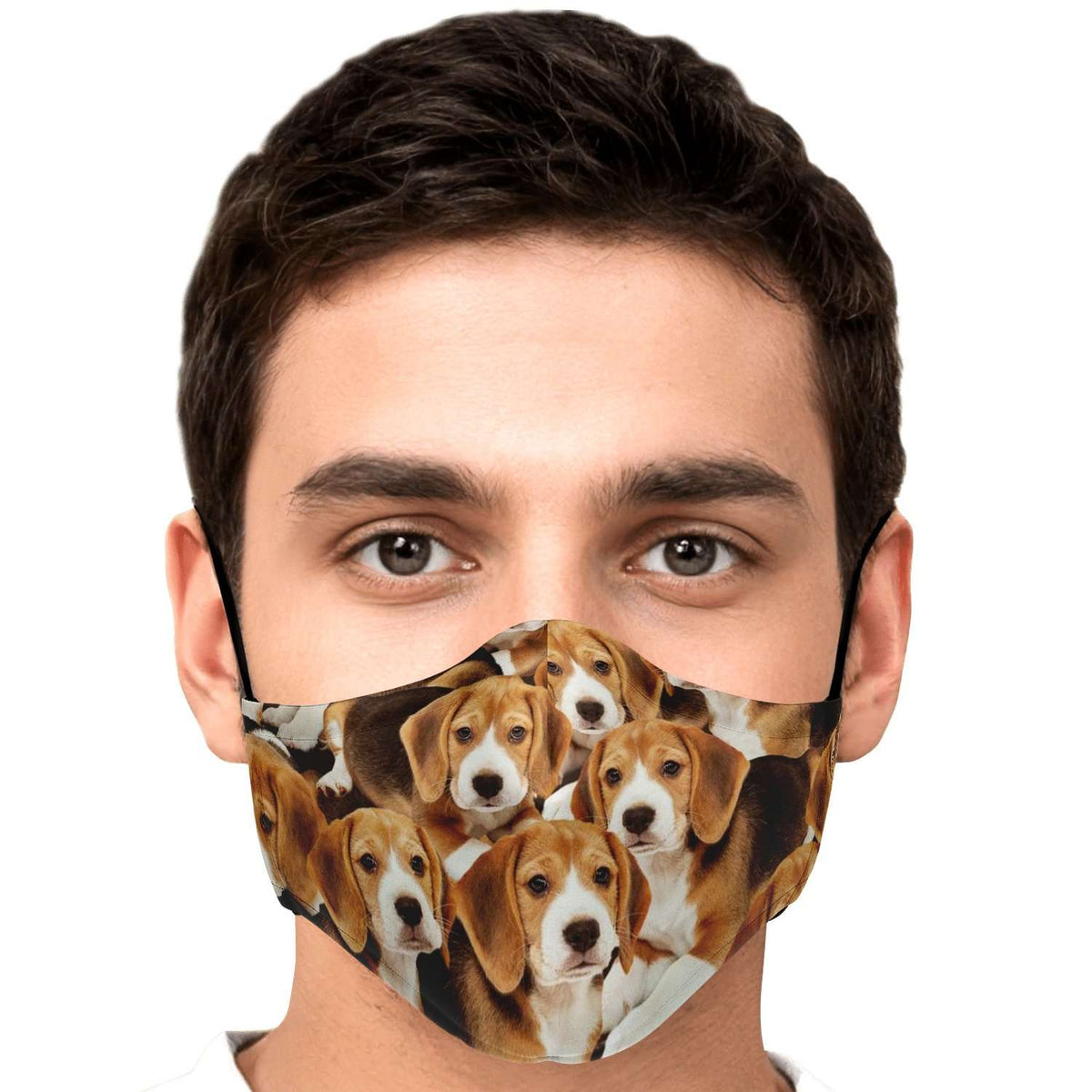 Designs by MyUtopia Shout Out:Beagle Puppies Fitted Fabric Face Mask with adjustable ear loops,Adult / Single / No filters,Fabric Face Mask