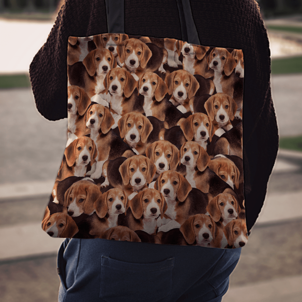 Designs by MyUtopia Shout Out:Beagles all over print Dog Collage Fabric Totebag Reusable Shopping Tote