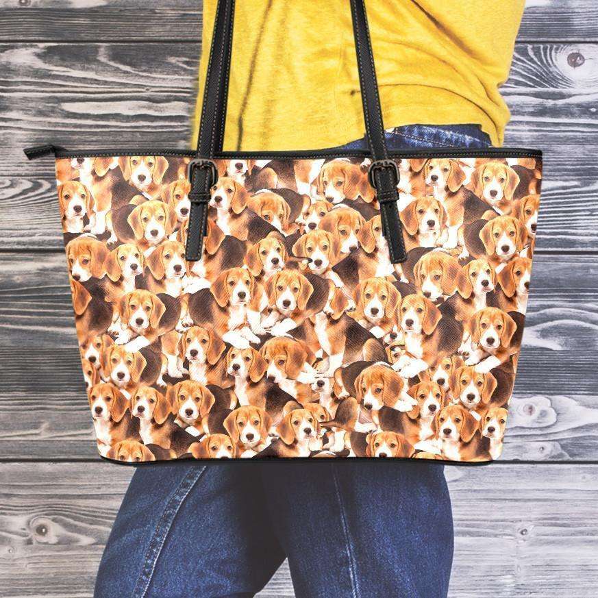 Designs by MyUtopia Shout Out:Beagles All Over Print Faux Leather Totebag Purse,Medium (10 x 16 x 5) / Brown,tote bag purse