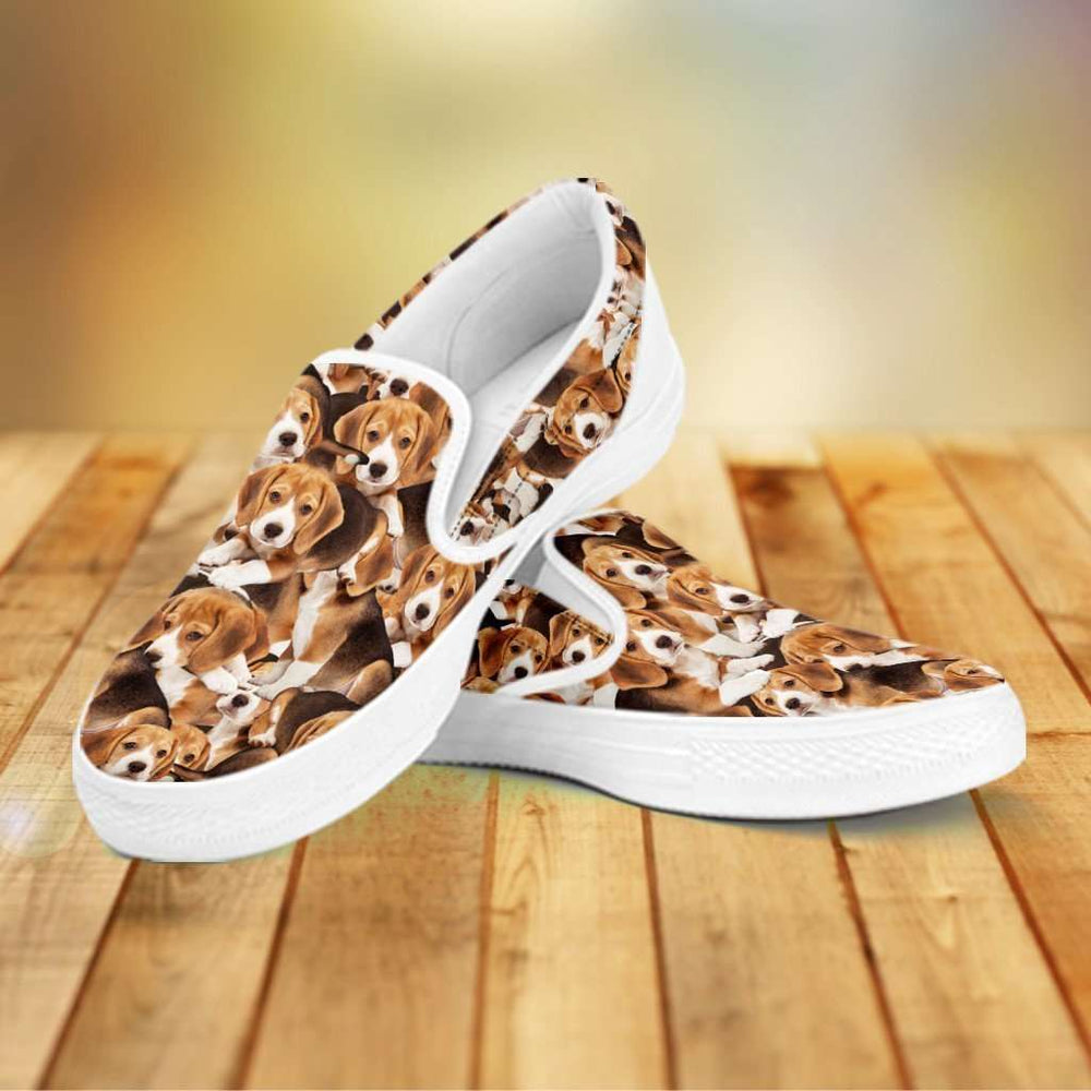 Designs by MyUtopia Shout Out:Beagles Womens Slip-on Shoes,Women's / Women's US6 (EU36) / Brown,Slip on sneakers