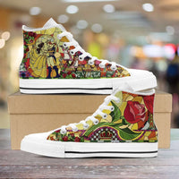 Load image into Gallery viewer, Designs by MyUtopia Shout Out:Beauty and the Beast Canvas High Top Shoes V2,Men&#39;s / Mens US 5 (EU38) / White/Multi,High Top Sneakers
