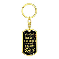 Load image into Gallery viewer, Designs by MyUtopia Shout Out:Behind every Great Daughter is an Amazing Dad Keepsake Keychain,18k Gold Finish / No,Liquid Glass Keychain
