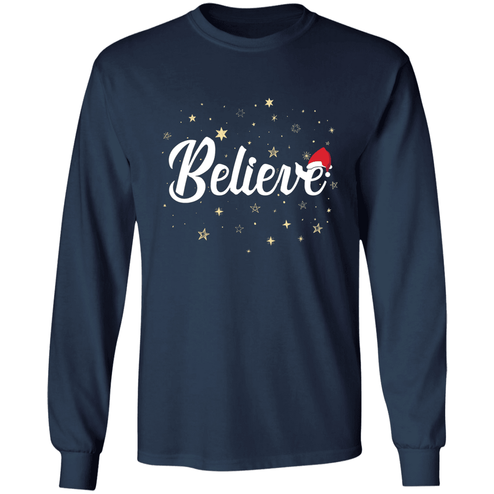 Designs by MyUtopia Shout Out:Believe - Ultra Cotton Long Sleeve T-Shirt,Navy / S,Long Sleeve T-Shirts