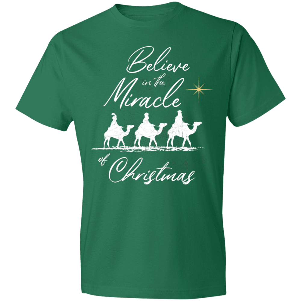 Designs by MyUtopia Shout Out:Believe in the Miracle - Lightweight T-Shirt,Kelly Green / S,Adult Unisex T-Shirt