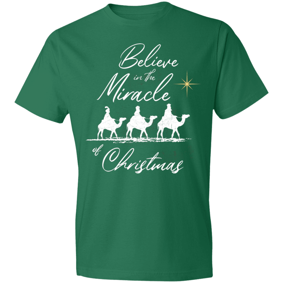 Designs by MyUtopia Shout Out:Believe in the Miracle - Lightweight T-Shirt,Kelly Green / S,Adult Unisex T-Shirt
