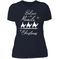 Load image into Gallery viewer, Designs by MyUtopia Shout Out:Believe in the Miracle - Ultra Cotton Ladies&#39; T-Shirt,Midnight Navy / X-Small,Ladies T-Shirts
