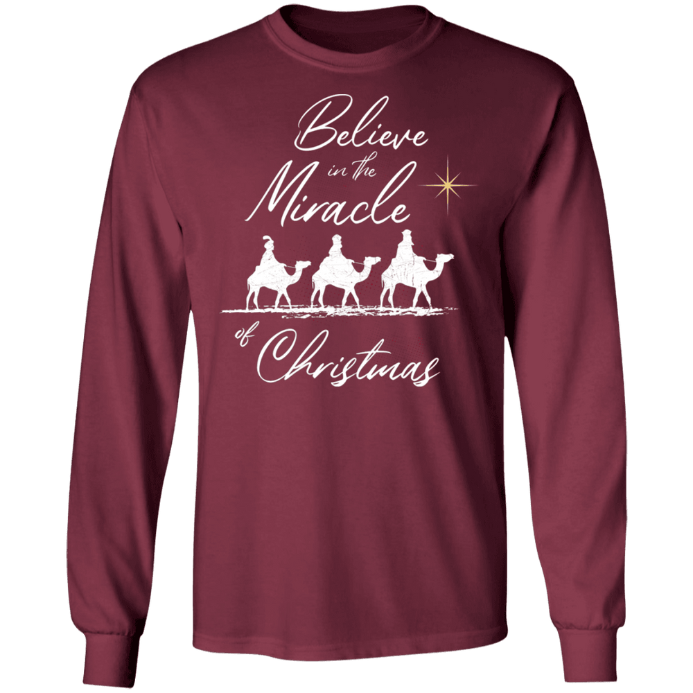 Designs by MyUtopia Shout Out:Believe in the Miracle - Ultra Cotton Long Sleeve T-Shirt,Maroon / S,Long Sleeve T-Shirts
