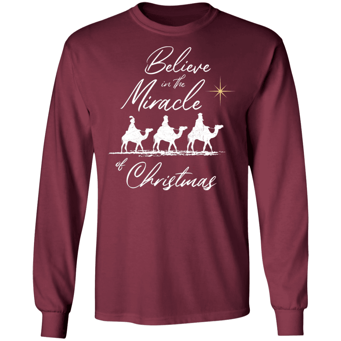 Designs by MyUtopia Shout Out:Believe in the Miracle - Ultra Cotton Long Sleeve T-Shirt,Maroon / S,Long Sleeve T-Shirts