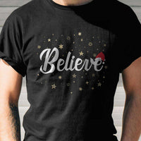 Load image into Gallery viewer, Designs by MyUtopia Shout Out:Believe Stars and Santa Hat Adult Unisex T-Shirt
