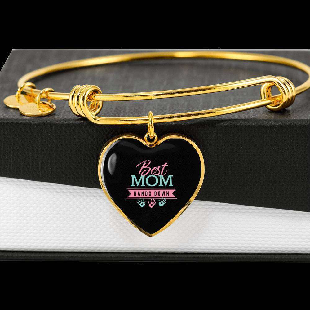 Designs by MyUtopia Shout Out:Best Mom Hands Down Engravable Keepsake Bangle Heart Bracelet - Black