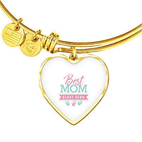 Load image into Gallery viewer, Designs by MyUtopia Shout Out:Best Mom Hands Down Engravable Keepsake Bangle Heart Bracelet - White,Gold / No,Bracelets
