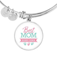 Load image into Gallery viewer, Designs by MyUtopia Shout Out:Best Mom Hands Down Engravable Keepsake Bangle Round Bracelet - White
