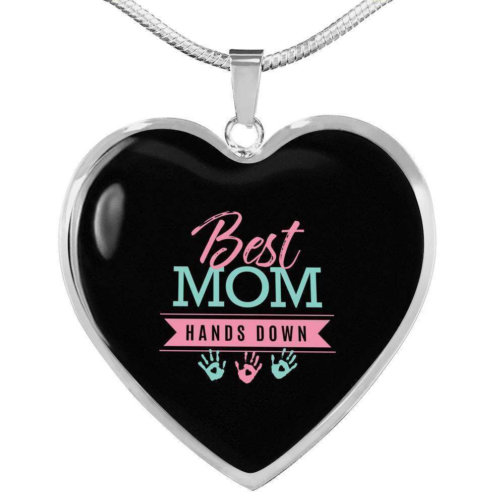 Designs by MyUtopia Shout Out:Best Mom Hands Down Engravable Keepsake Heart Necklace - Black,Silver / No,Necklace