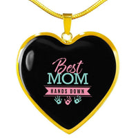 Load image into Gallery viewer, Designs by MyUtopia Shout Out:Best Mom Hands Down Engravable Keepsake Heart Necklace - Black,Gold / No,Necklace
