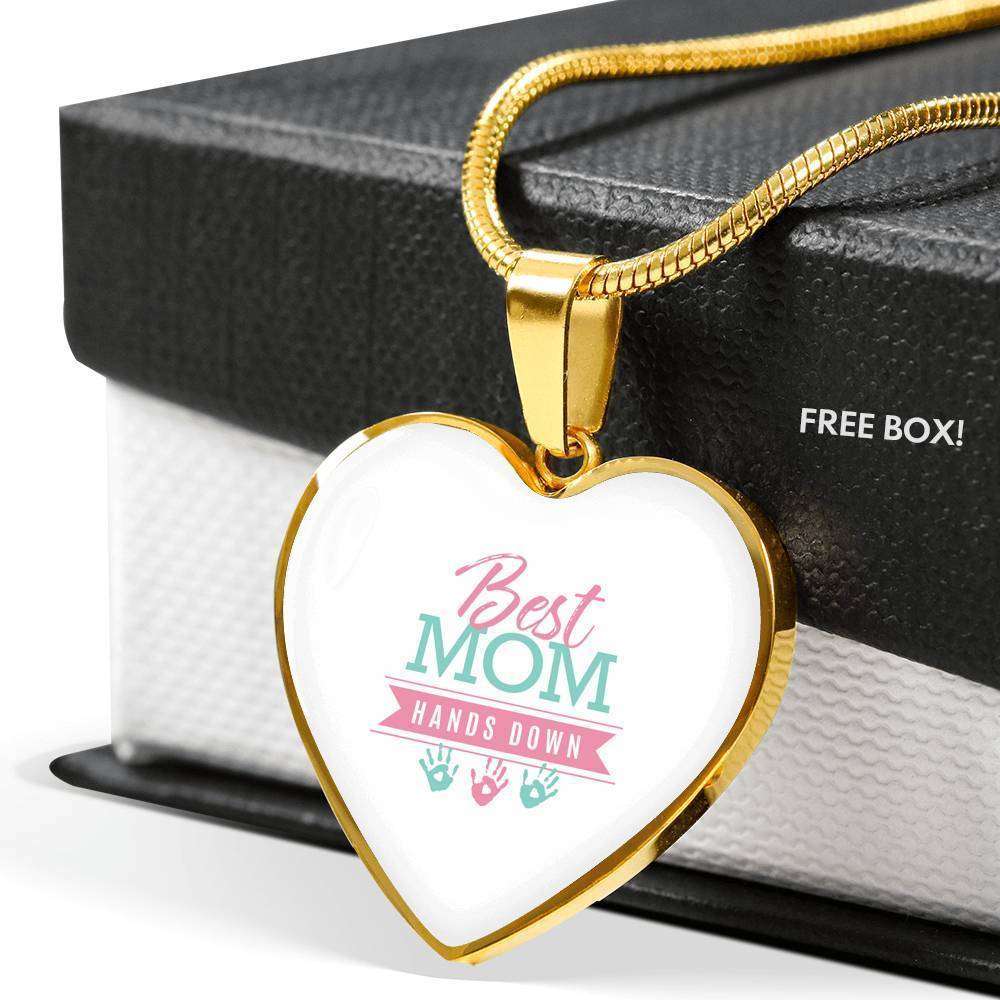 Designs by MyUtopia Shout Out:Best Mom Hands Down Engravable Keepsake Heart Necklace - White