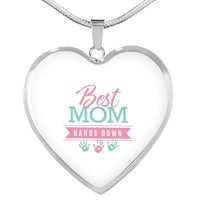 Load image into Gallery viewer, Designs by MyUtopia Shout Out:Best Mom Hands Down Engravable Keepsake Heart Necklace - White,Silver / No,Necklace
