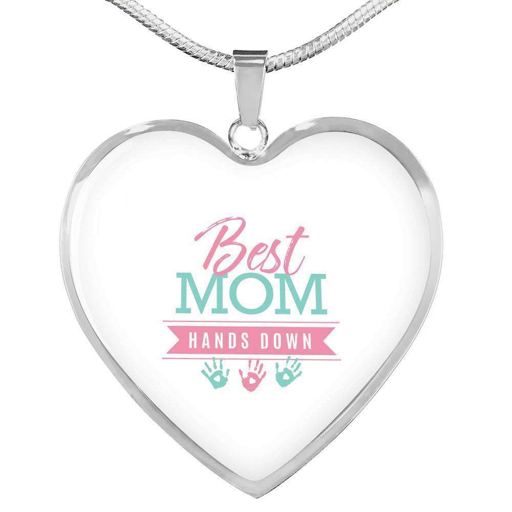 Designs by MyUtopia Shout Out:Best Mom Hands Down Engravable Keepsake Heart Necklace - White,Silver / No,Necklace
