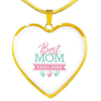 Load image into Gallery viewer, Designs by MyUtopia Shout Out:Best Mom Hands Down Engravable Keepsake Heart Necklace - White,Gold / No,Necklace
