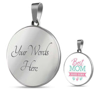 Load image into Gallery viewer, Designs by MyUtopia Shout Out:Best Mom Hands Down Engravable Keepsake Round Pendant Necklace - White,Silver / Yes,Necklace
