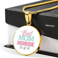 Load image into Gallery viewer, Designs by MyUtopia Shout Out:Best Mom Hands Down Engravable Keepsake Round Pendant Necklace - White
