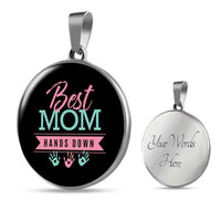 Load image into Gallery viewer, Designs by MyUtopia Shout Out:Best Mom Hands Down Engravable Keepsake Round Pendant Necklace
