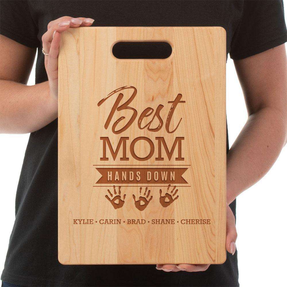 Designs by MyUtopia Shout Out:Best Mom Hands Down Mommy Personalized Maple Laser Engraved Cutting Board