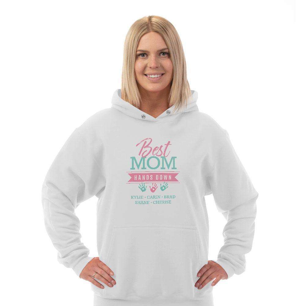 Designs by MyUtopia Shout Out:Best Mom Hands Down Personalized Adult Hoodie