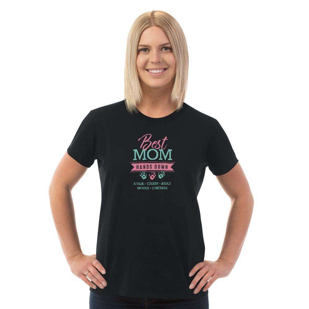 Designs by MyUtopia Shout Out:Best Mom Hands Down Personalized Adult Unisex T-Shirt