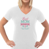 Load image into Gallery viewer, Designs by MyUtopia Shout Out:Best Mom Hands Down Personalized Ladies V Neck Tee
