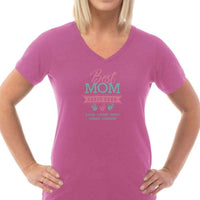 Load image into Gallery viewer, Designs by MyUtopia Shout Out:Best Mom Hands Down Personalized Ladies V Neck Tee
