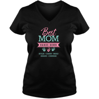 Load image into Gallery viewer, Designs by MyUtopia Shout Out:Best Mom Hands Down Personalized Ladies V Neck Tee,Black / S,Ladies T-Shirts
