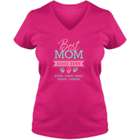 Load image into Gallery viewer, Designs by MyUtopia Shout Out:Best Mom Hands Down Personalized Ladies V Neck Tee,Cyber Pink / S,Ladies T-Shirts
