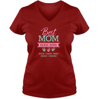 Load image into Gallery viewer, Designs by MyUtopia Shout Out:Best Mom Hands Down Personalized Ladies V Neck Tee,True Red / S,Ladies T-Shirts
