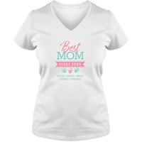 Load image into Gallery viewer, Designs by MyUtopia Shout Out:Best Mom Hands Down Personalized Ladies V Neck Tee,White / S,Ladies T-Shirts
