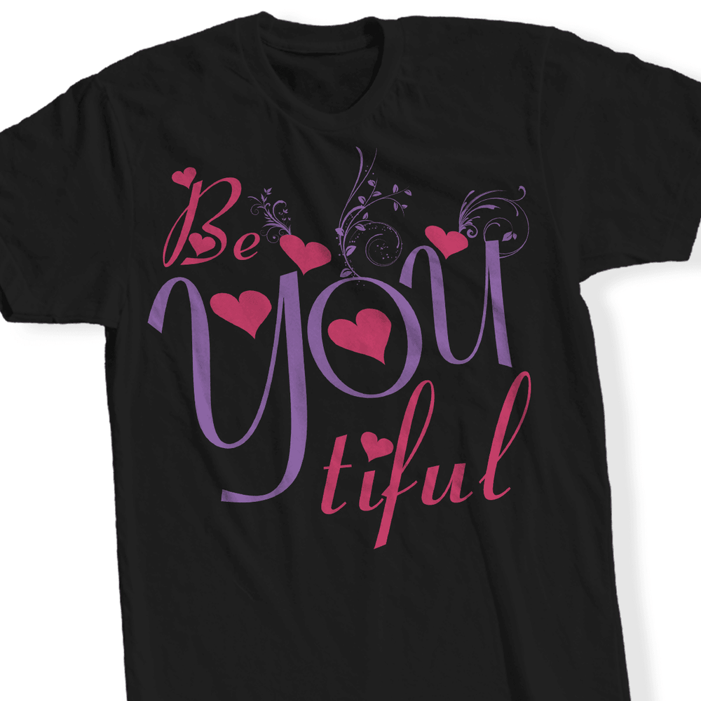 Designs by MyUtopia Shout Out:BeYOUtiful Personal Inspiration Premium Cotton Short Sleeve T-Shirt,Small / Black,Adult Unisex T-Shirt