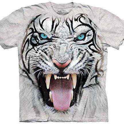 Designs by MyUtopia Shout Out:Big Face Tribal White Tiger T-Shirt by The Mountain,Small / White,Adult Unisex T-Shirt